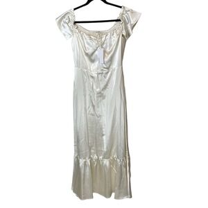 NWT Reformation Sianna Silk Off The Shoulder Ruffle Hem Midi Dress Ivory Size 6